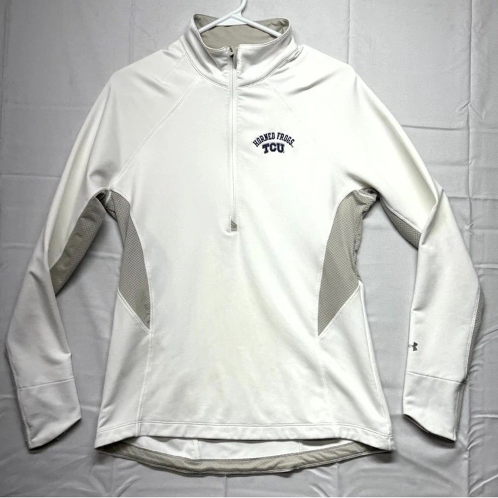 Under Armour ColdGear TCU Horned Frogs Semi-Fitted Shirt Men White Raglan Sleeve